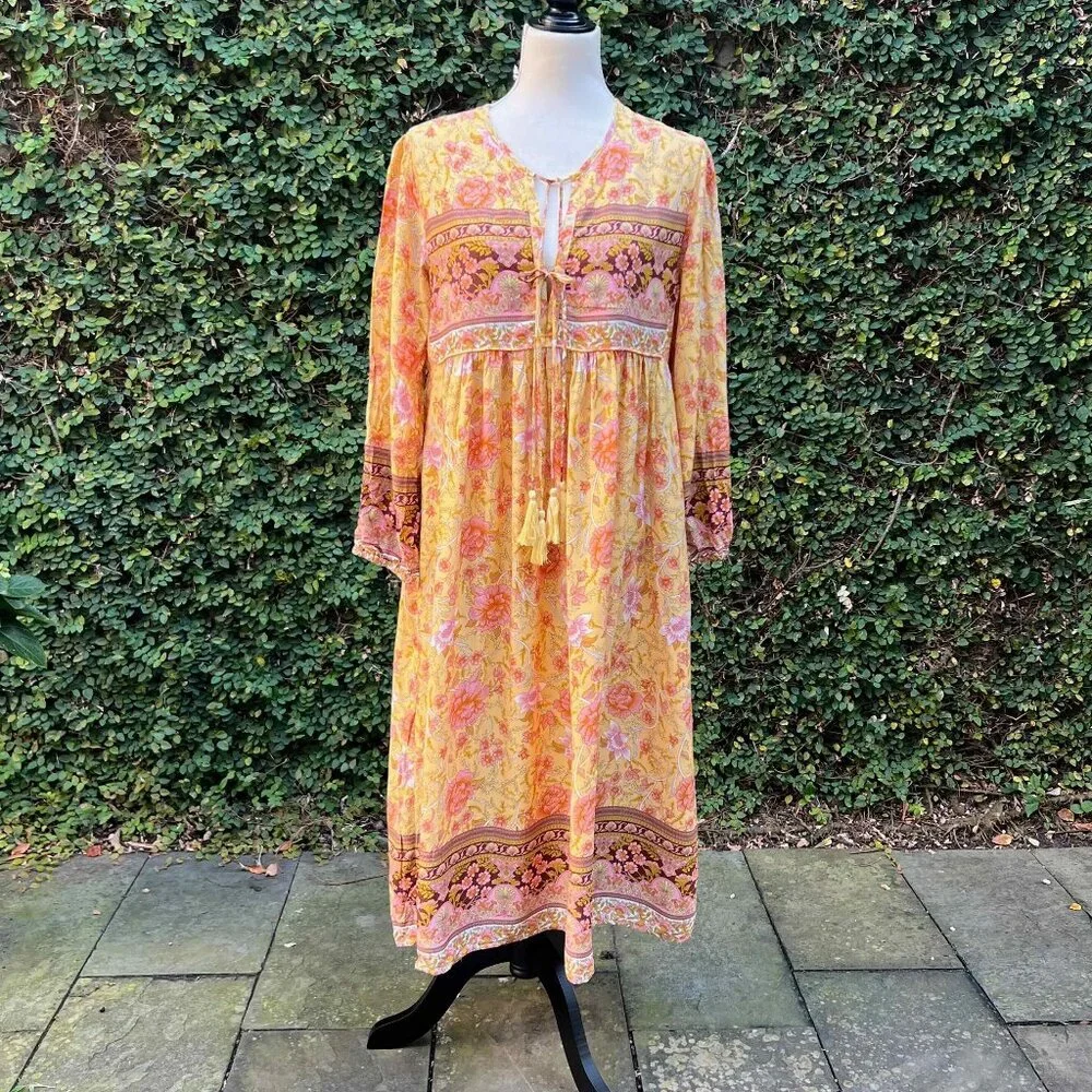 R.Vivimos Women Long Sleeve Floral V Neck Tassel Boho Festival Dress M, Sz 8, 10 - Picture 5 of 13